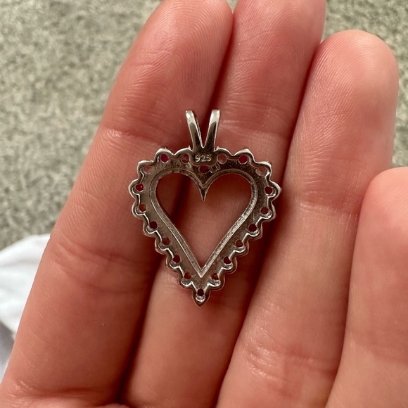 Ruby & Diamond heart pendant/necklace in sterling silver - Picture 2 of 2
